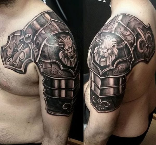 realistic tattoo designs for men armor on shoulder