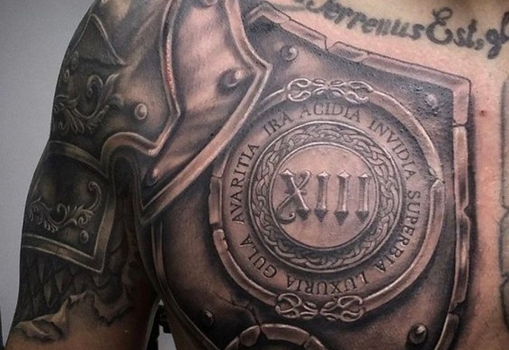 roman-warrior-armor-tattoo-design-on-shoulder-and-chest