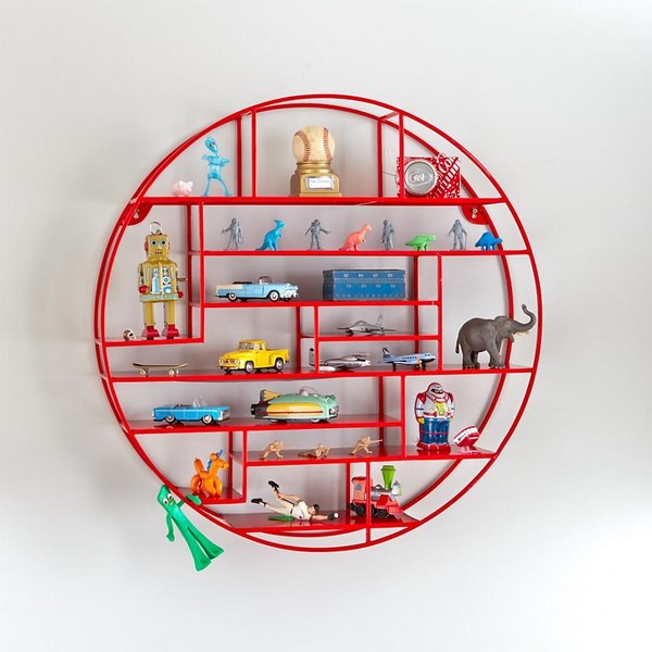 round metal wall mounted shelf kids room storage ideas