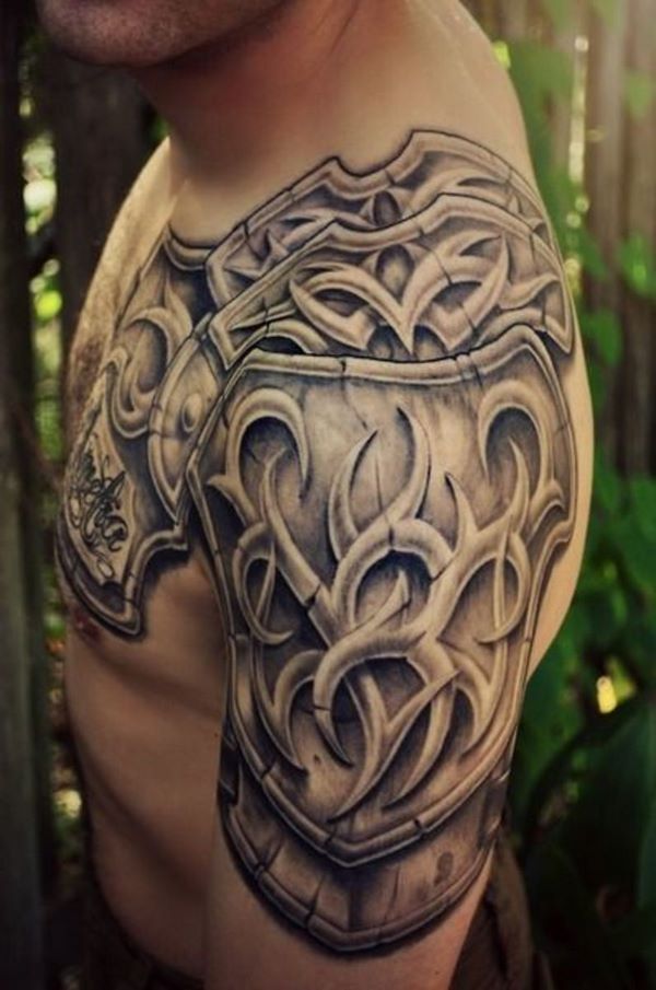 shoulder and chest celtic style armor tattoo
