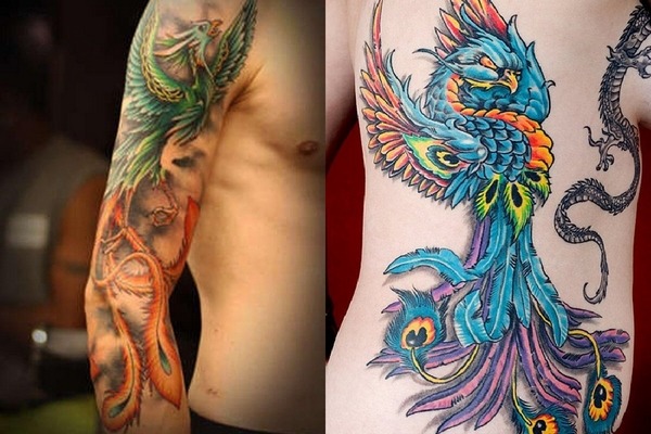 spectacular phoenix tattoo designs on arm and ribs