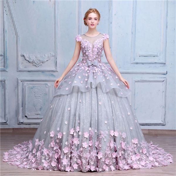 stunning wedding dresses blue dress decorated with pink flowers