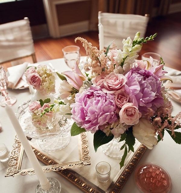 wedding decoration floral centerpiece in pink and white fresh flowers shabby chic style decor