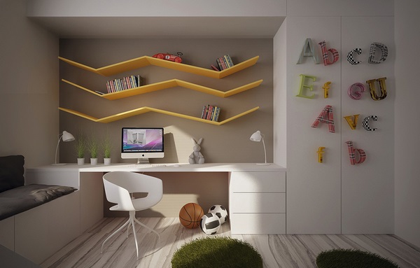 zig zag shelves modern kids room furniture design ideas