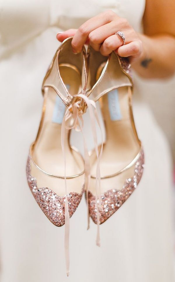 elegant rose gold wedding shoes bridal look ideas
