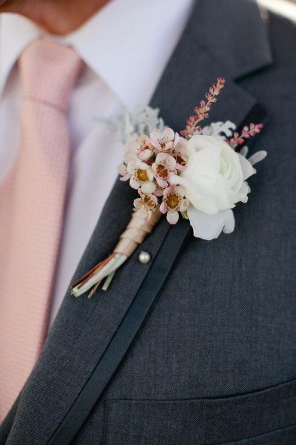 rose gold wedding color scheme groom accessories boutonniere and tie