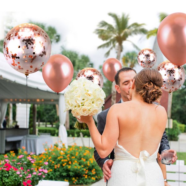 rose and gold wedding decoration ideas balloons festive atmosphere