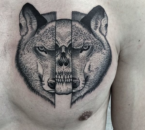 symmetrical animal tattoo design for men wolf