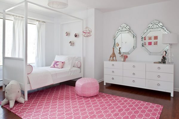 white and pink interior in girl bedroom decorating ideas