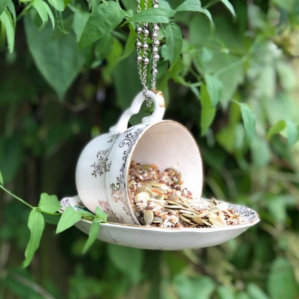 How to make a teacup bird feeder tutorial repurpose vintage china