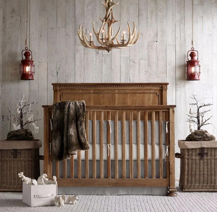 Rustic baby room design ideas antler chandelier 