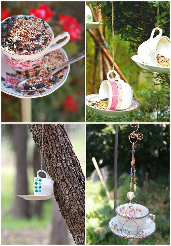 Tea cup bird feeder ideas DIY easy teacup crafts