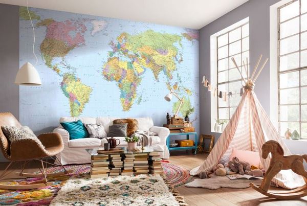 World map wall decorating ideas for every room
