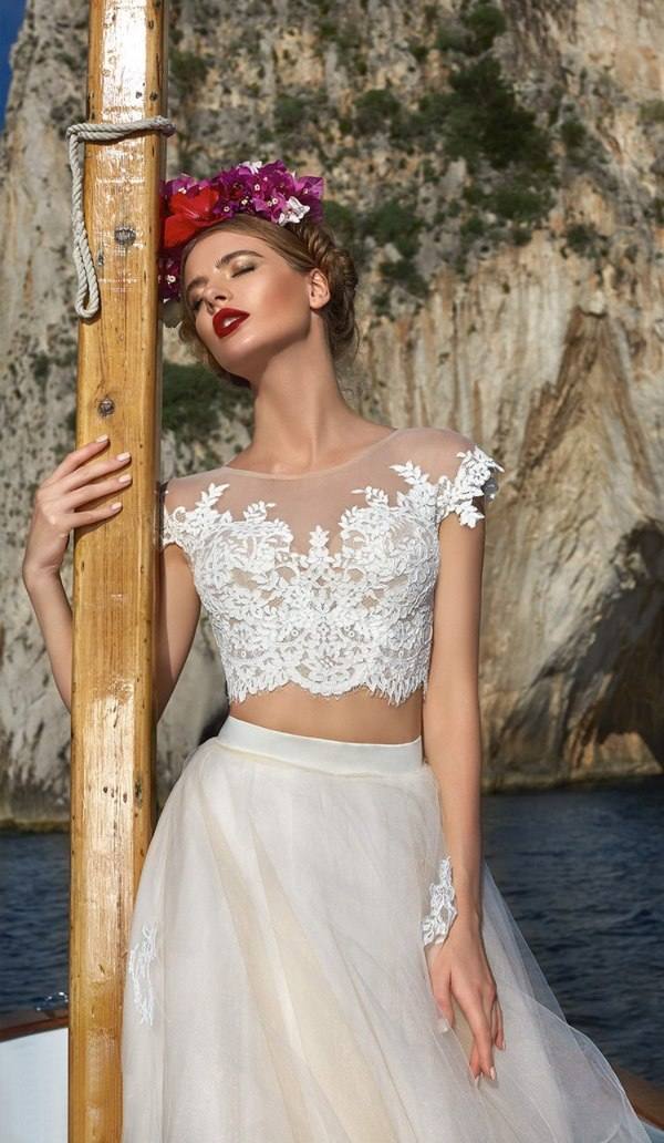 boho chic wedding ideas two piece dress with lace top
