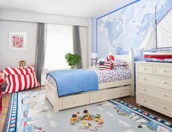 boys bedroom ideas world map wall decoration marine themed interior