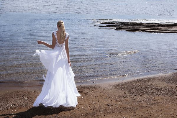 bridal couture low back beach wedding dress