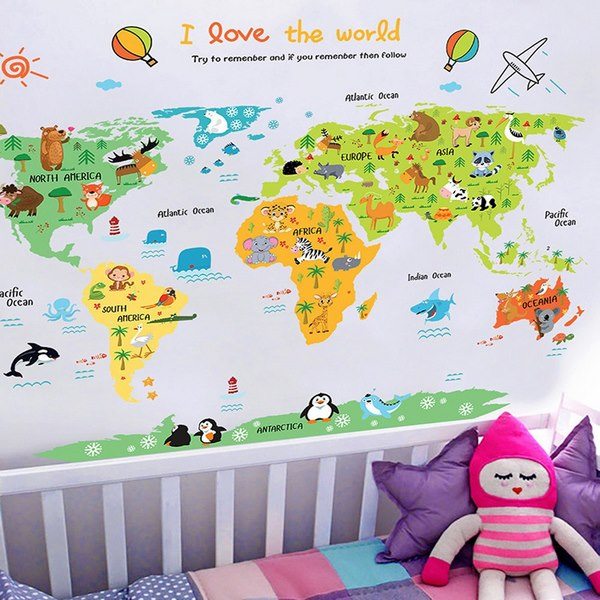 colorful map of the world nursery room ideas