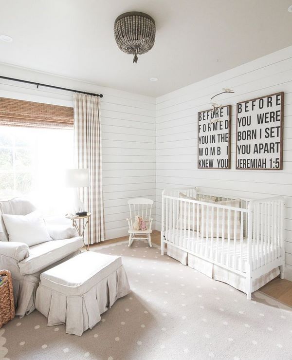 cozy baby nursery ideas shiplap walls white crib