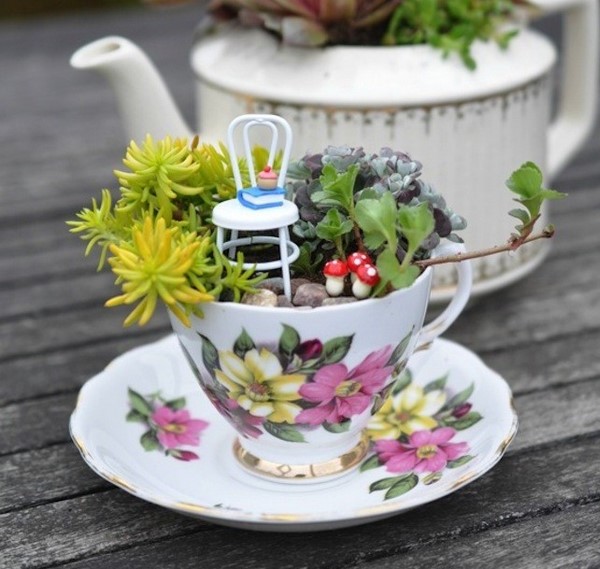diy fairy garden from old teacup miniature garden ideas
