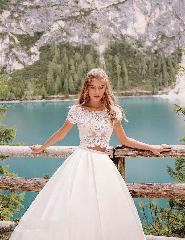 elegant two piece bridal dress with bell skirt
