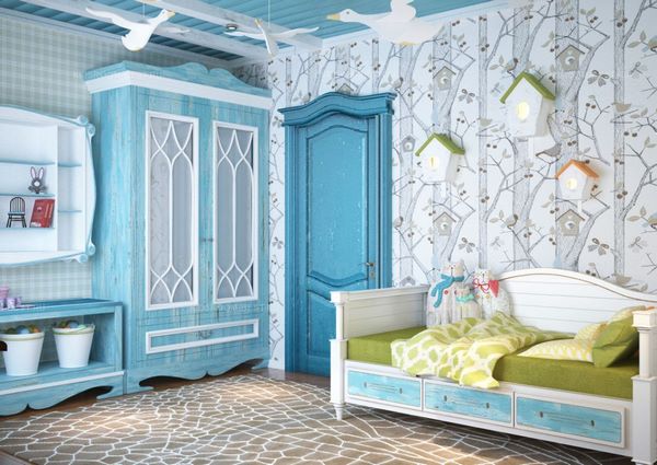 girl bedroom ideas in blue and white