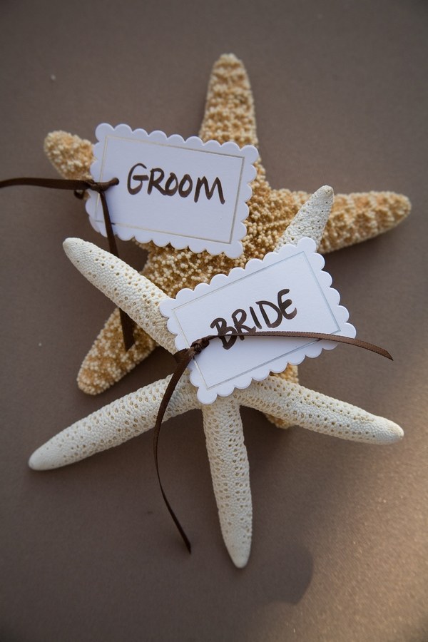 original DIY beach themed wedding ideas bride and groom starfish