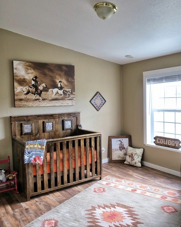 rustic baby nursery decorating ideas wooden crib area rug