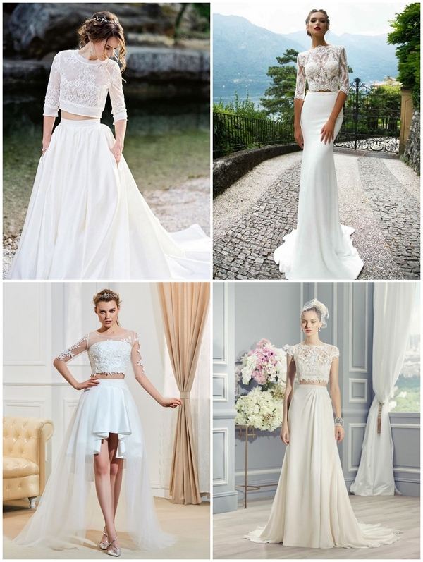 short long crop top bridal dresses ideas