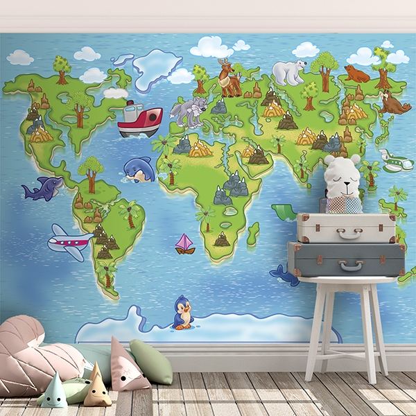 wall murals animal world map 