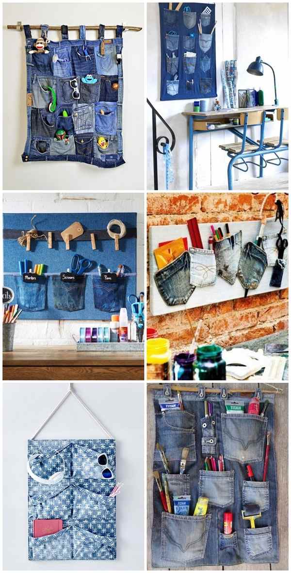 wall organizers from old jeans cool storage ideas