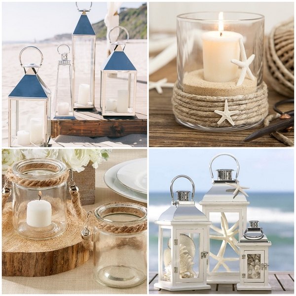 wedding on the beach simple decor ideas lanterns and candles rope