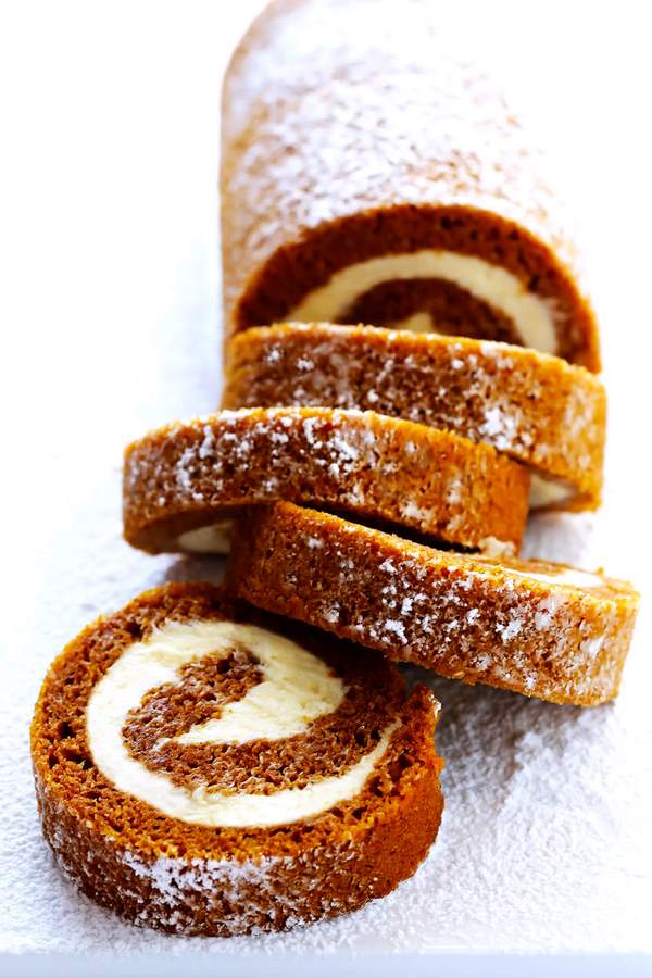 Pumpkin roll with cream cheese filling