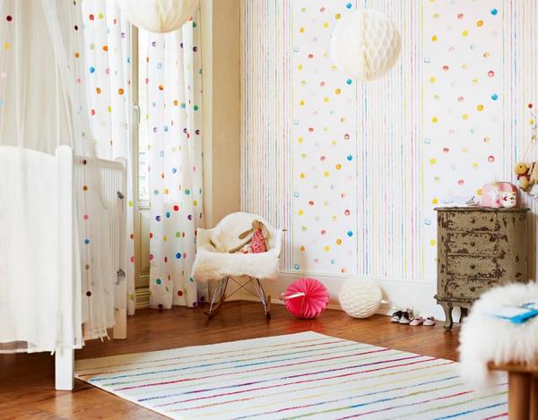 baby room ideas dot wallpaper and matching curtains