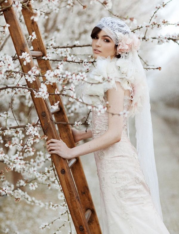 beautiful bride in spring garden