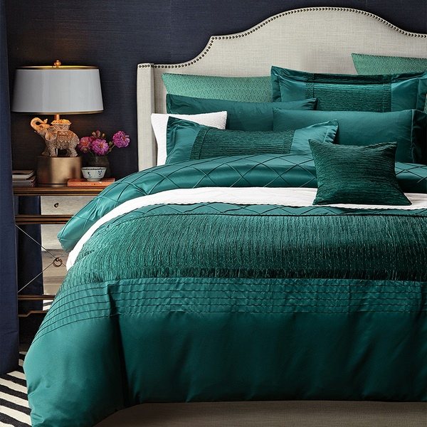 creative decor ideas beautiful green bedding set in dark bedroom 