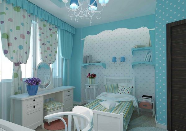 blue bedroom ideas for girls polka dot wallpaper