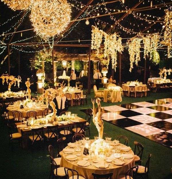 garden wedding decor lighting dance floor