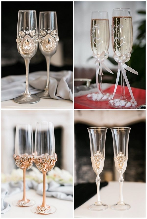 how to decorate wedding champagne flutes with rhinestones