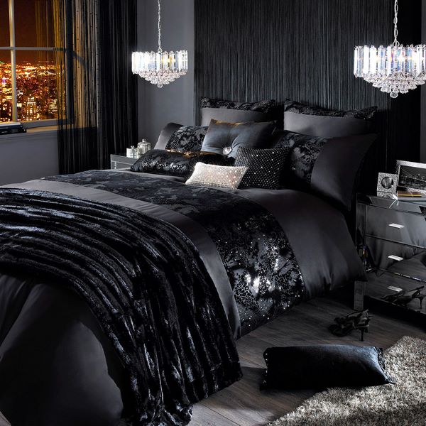 luxury black bed sheets in black bedroom design