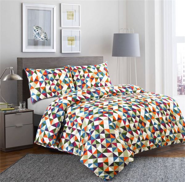 multi colored bed sheets bright shades with geometric pattern