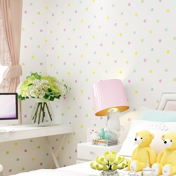 pastel color wallpaper with dots in kids rooms