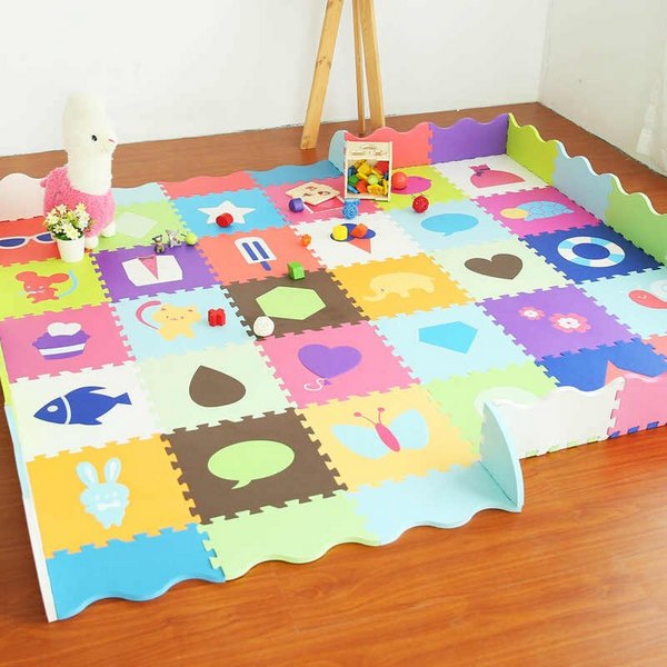 play area in nursery room with soft foam interlocking floor tiles