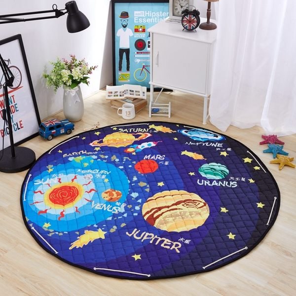 round area rug space and planets theme