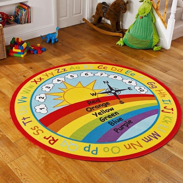 round colorful area rug for kids room educational carpet ideas