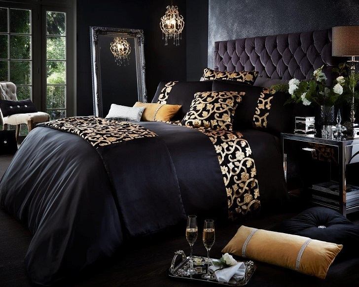 Black Bedding The Perfect Decoration For Modern Bedroom Interiors - Black And Gold Living Room Decor Ideas