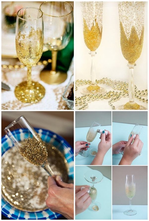 wedding glasses with gold glitter craft ideas