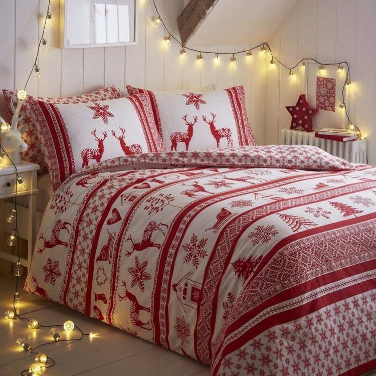Christmas bedding sets ideas red and white quilt cover
