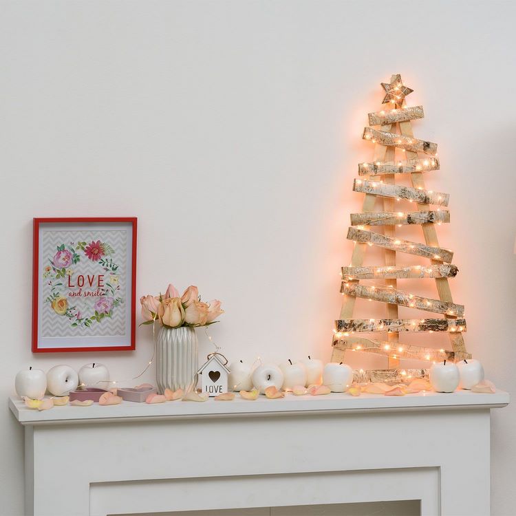 Christmas-fireplace-mantle-decoration-wooden-tree-with-lights