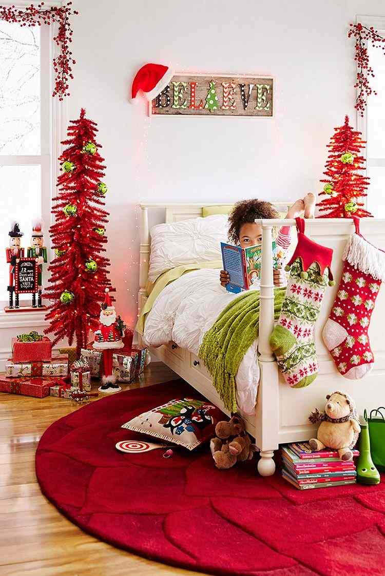 Christmas kids bedroom ideas tree stockings santa hat