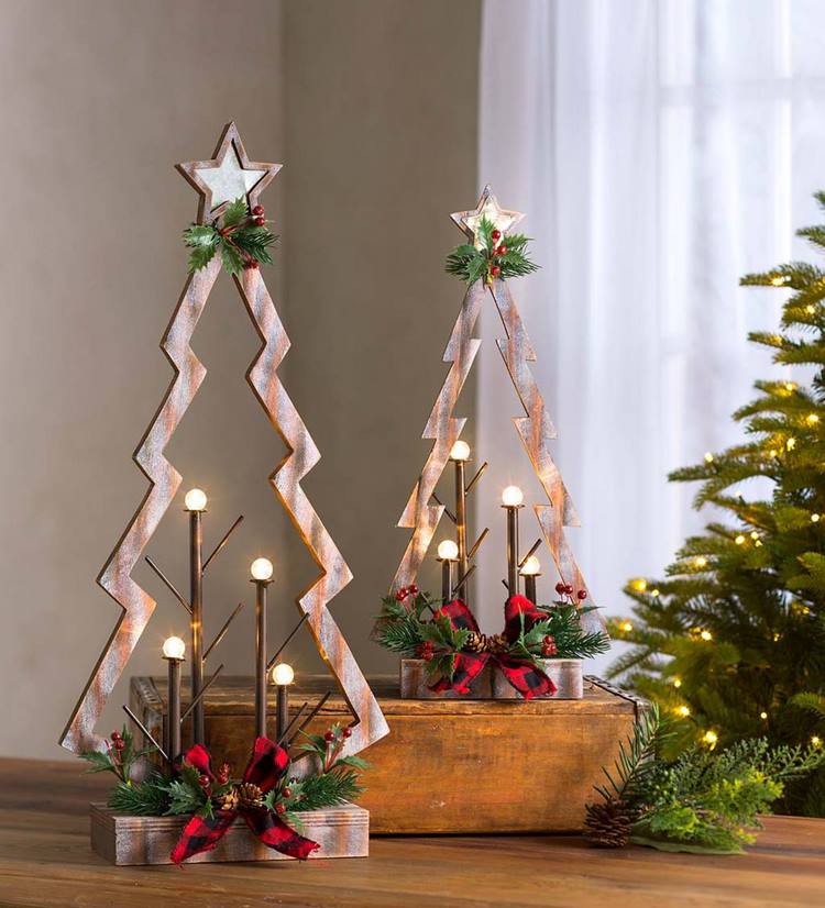 Christmas table centerpiece ideas wooden tree with lights
